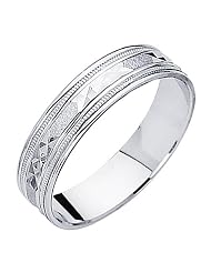14k White Gold Satin Milgrain Diamond-Cut Wedding Ring Ring for Men & Women -... by The World Jewelry Center