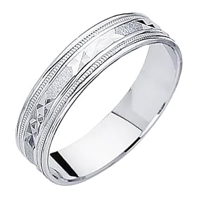 14K White Gold Satin Milgrain Diamond-cut Wedding Ring Band - Size 5