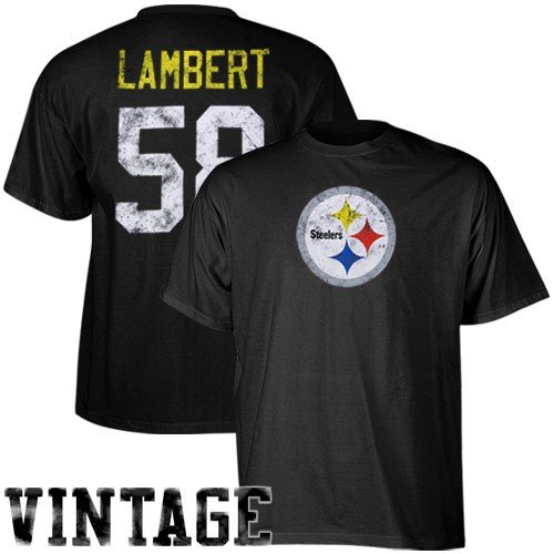 Pittsburgh Steelers Jack Lambert Reebok Throwback Name and Number Distressed T Shirt (Medium)