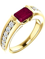 14K Yellow Gold 7.00x5.00mm Emerald Cut Rhodolite Garnet and Diamond Ring -- LIFETIME WARRANTY