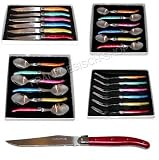 Produkt-Bild: LAGUIOLE - Komplettes 24-teiliges BESTECKSET f&uuml;r 6 Personen - in 6 bunten Farben : Blau, Gelb, Rot, Orange, Rosa & T&uuml;rkis (originales Tafelbesteck Set f&uuml;r 6 Personen - Klinge: Wellenschliff / mikroverzahnt - ideal als Steakmesser & Pizza Messer - sp&uuml;lmaschinengeeignet! - aus FRANKREICH geliefert in 4 Pr&auml;sentationsboxen)