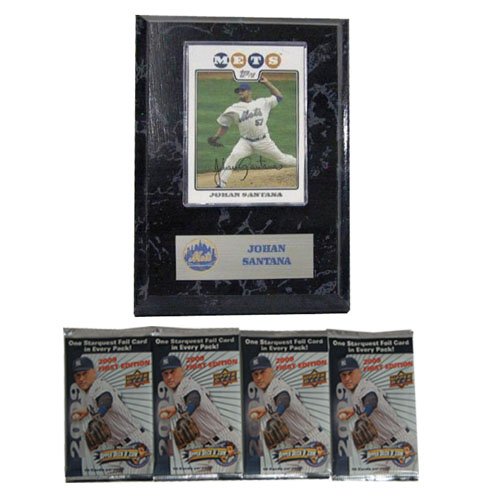 MLB Card Plaques - New York Mets-Johan Santana with FREE 4 Packs of MLB Trading Cards