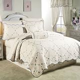Embroidered Floral Cotton Quilt - Blue Collection