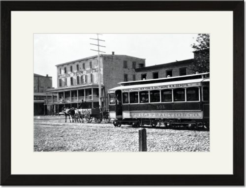 Black Framed/Matted Print 17x23, Horse Drawn Trolley, Philadelphia, PA