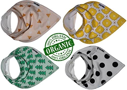 Wilde Tyke Baby Bandana Drool Bibs (100% Organic Cotton, 4 Pack) Cute Baby Gift Set for Boys &amp; Girls. Get Your Babies Happy Now! (Bibcious)