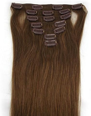 15" 7PCS Clip In Remy Human Hair Extensions 70g#8 -medium brown/medium ash brown