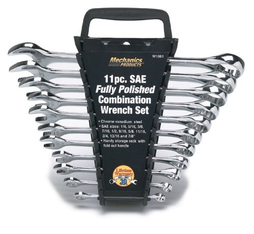Performance Tool Mechanics Products W1061 11 Piece SAE Fully Polished Combination Wrench Set with Rack