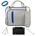 Silver and Blue Pinn Shoulder Bag Carry Case for Toshiba Thrive 10-inch Android Tablet (8GB, 16GB, 32GB) / Toshiba Thrive 4G + Sumaclife Wireless Bluetooth Keyboard + Unviversal Silver Butterfly Tablet Stand + Executive Laser Stylus Pen with LED Light + SumacLife TM Wisdom*Courage Wristband