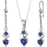 Heart Shape 2.75 carats Sterling Silver with Rhodium Finish Sapphire Pendant Earrings Set
