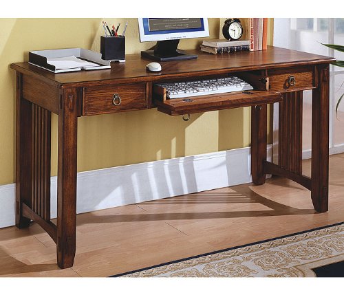 Kathy Ireland Home by Martin Furniture Mission Hills Wood Writing Table in Distressed Chestnut Brown