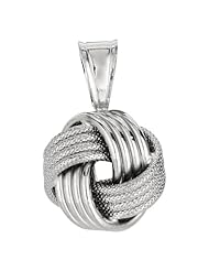 Silver Rhodium Plated Polish 18" Box Chain And Lobster Clasp With 13mm Textured Love Knot Pendant
