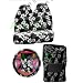 9 Piece Hawaiian Auto Interior Gift Set - Charcoal Hawaii Hibiscus Floral print: 2 Front Bucket Seat Cover, Steering Wheel Cover, 2 Shoulder Harness Pressure Relief Cover, 2 Front Floor Mat and 2 Rear Floor Mat - Charcoal black