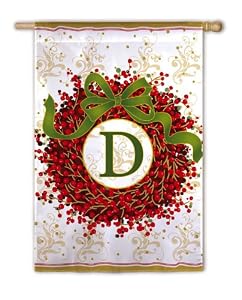 Monogram Holiday Wreath Regular Size Flag D