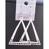 Uer316 White Triangle Dangling Chandelier Earrings Triangle Earrings w/ Black Cz with Gift Box