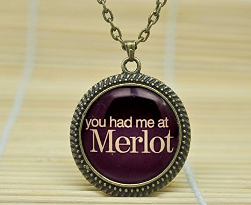 Fashion Jewelry Wine Lover'S Necklace 'You Had Me At Merlot' Necklace In Purple Glass Dome Cabochon Necklace