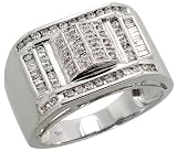 51 gUXlAvvL. SL160  14k White Gold Mens Diamond Ring, w/ 0.59 Carat Baguette & Brilliant Cut Diamonds, 1/2  wide