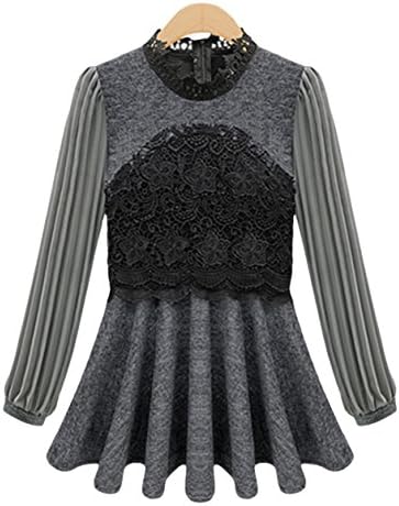 YIN-MAN Women's Slim Fit Wool Chiffon Pleated Lace Pleated Mini Dresses