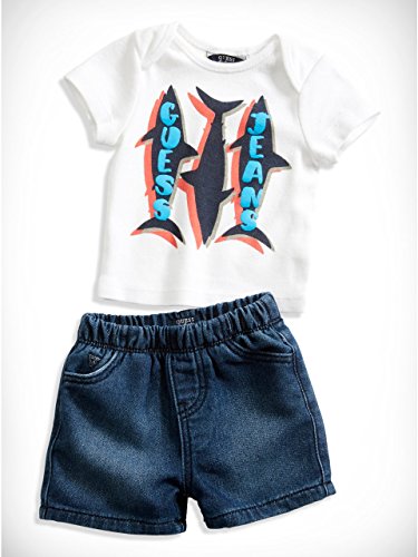 GUESS Kids Newborn Boy Shark Tee and Comfort Denim Shorts Set (0-9M)