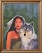 Native American Indian Girl And Wolf Wolves Animal Picture Oak Framed Art Print