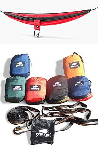 Ultimate Outdoor Nylon Portable Camping Hammock for Two, with Free ($23 Value) Heavy Duty 10ft 16 Loop Tree Straps . Lightweight, Compact Portable for Camping, Hiking, Made of Durable Parachute Nylon