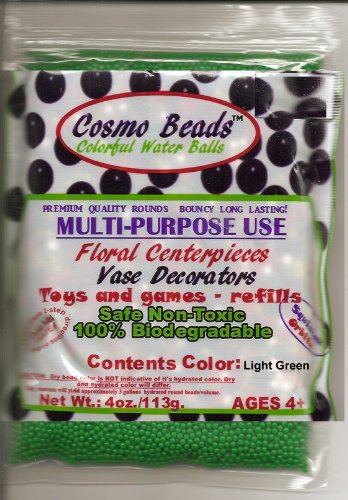 Water Pearls Gel Beads- Wedding & Event Centerpieces- Cosmo Beads (Tm)-Makes 3 Gallons (4 Oz. Pack) (Green)