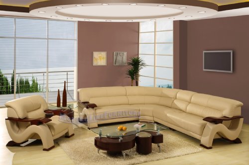 Modern Furniture Beige Leather Sectional Sofa 