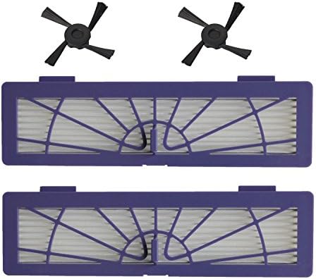 Wholey 2pcs High-performance Filter Replacement with 2 Side Brushes for All Neato Botvac Series Models,70e, 75, 80, 85, D75, D80, D85 (2pcs Filter+2pcs Brushes)