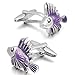 Men's 2 PCS Rhodium Plated Enamel Cufflinks Purple Silver Tone Tropical Fish Shirt Wedding Business 1 Pair Set