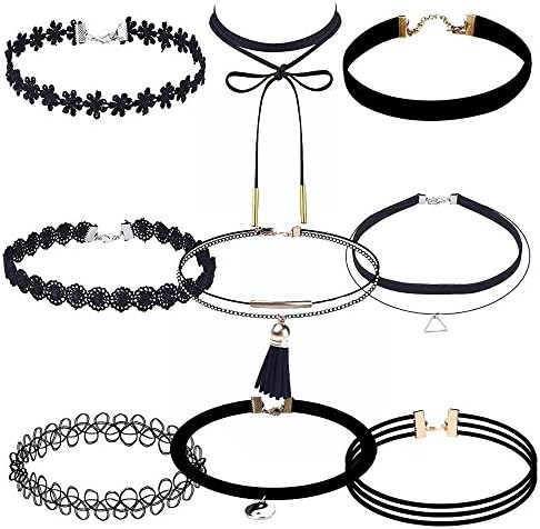 Jooest 2016 New Brand Design 9 Pieces Choker Necklace Set Stretch Velvet Classic Gothic Tattoo Lace Choker Necklaces For Women Girl