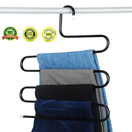 Amagoing Multi-Purpose Metal Space Storage Closet Hangers Space Saver Storage Rack for Hanging Jeans Trousers Scarf Tie (BLACK)