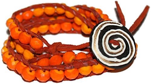 Triple Wrap Leather Beaded Bracelet Sunset Orange
