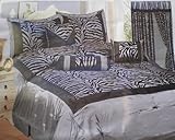 IMAGE OF Grey / Black Zebra Faux Silk Flock Printing Comforter Set Bedding-in-a-bag, Twin