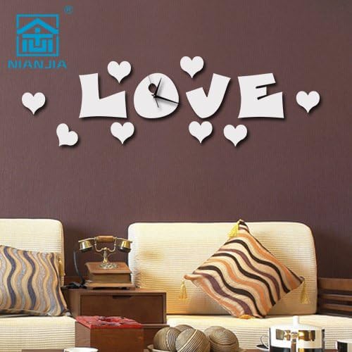 TONPAR DIY wall sticker sheets acrylic living room clock of love LOVE , silver