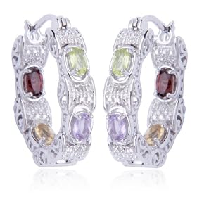 Sterling Silver Multi-Gemstone Hoop Earrings by Amazon.com Collection