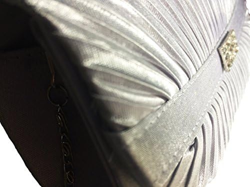 Women Silver Elegent Handbag with Removable Metal Chain (7x4x2 inch 150 g)