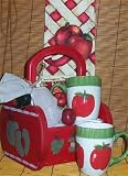 Apple Solid Wood Gift Basket Mugs Candy Tea Kitchen New