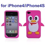 Penguin Soft Silicone Case Cover for Iphone 4 / Iphone 4s (Hot Pink)
