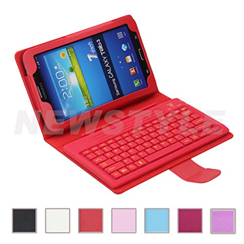 NEWSTYLE Detachable Wireless Bluetooth Keyboard & Protective Case For Samsung Galaxy Tab 3 7 inch Tablet P3200 P3210 T210 T211 (Red)