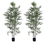 TWO Pre-Potted 6' Artificial Bamboo Trees with Black REAL BAMBOO TRUNKS
