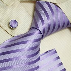 Buy H5027 NEW Designer Purple Stripes 100% Jacquard Woven Silk Tie Hanky Mens Necktie and Cuff Links... by Y&G tie and cufflinks set