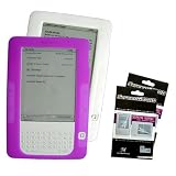 Purple + White Color (2 Packs) Amazon Kindle 2 E-Book Reader Silicone Rubber Skin Case + 2 Packs Kindle2 Anti Scratch LCD Screen Protectors