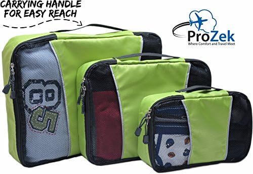 Packing Cubes # 1 Best Rated - ONE WEEK GIVEAWAY SALE - Small, Medium, and Large - Plus Shoe Bag - Lime Green (4 Piece Set) By ProZek