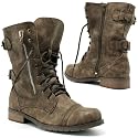 New Khaki Brown Military Combat Flat Zip Ankle Boots Sz 3-8