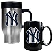 New York Yankees Stainless Steel Travel Mug & Black Ceramic Mug Set - Primary Logo MLB Baseball