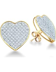 10k White and Yellow Two Tone Gold Heart Shape Pave Set Round Diamond Stud Earrings - 12mm Height * 10mm Width (1/4 cttw)