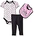 BON BEBE Baby Girls' 3 Piece Set with Bodysuit Bib Turn Me Round Legging Pant
