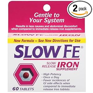 Click here to buy Slow Fe Slow Release Iron Tablets, 60-Count Boxes (Pack of 2) by Slow Fe.
