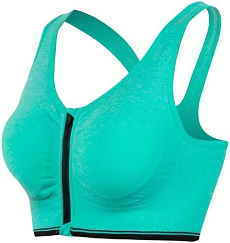 Doncielo Women's Strech Removable Pads Front Zipped Comfort Sports Bra (S, GREEN)