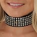 Black Leather Collar 5 Row Rhinestones Adjustable Choker