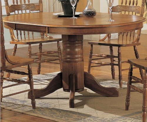 Pedestal Dining Table with Oak Finish